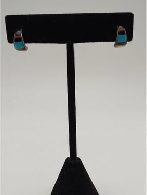 1.4g Vtg Sterling Silver Multi Stone Southwestern J-Hoops